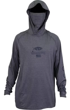 Aftco Barracuda GeoCool Hooded Long Sleeve Performance Shirt - Gray Heather - M