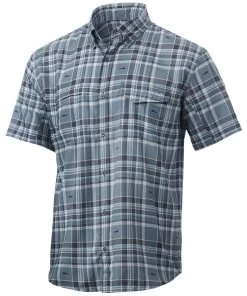 Huk Tide Point Fish Plaid Short Sleeve Shirt - Sharkskin - Medium